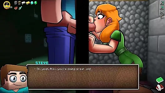 Alex lutscht steve durch ein gloryhole! Schlampiger blowjob, hornycraft, minecraft-parodie