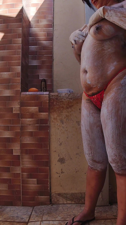 Married Slut Bleaches All Her Body Hair and Gets Completely Naked in the Backyard for Everyone to See