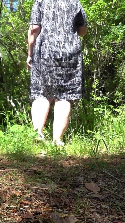 Key moment from "Old big hairy pussy pissing in a public park. Fetish. Outdoors. ASMR. Amateur from a mature milf. BBW."