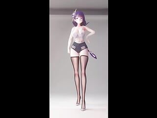 Genshin impact - seksi şort ve çoraplı kalın raiden dans ediyor (3d hentai)