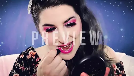 Asmr lipstik merah muda di plexiglass