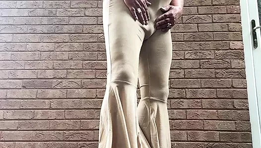Sexy Crossdresser kellycd2022 in gold stretchy catsuit and heels