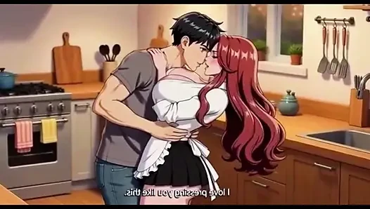 Üvey anne üvey oğluna mutfakta seksi tarzda özel bir rekrep öğretiyor