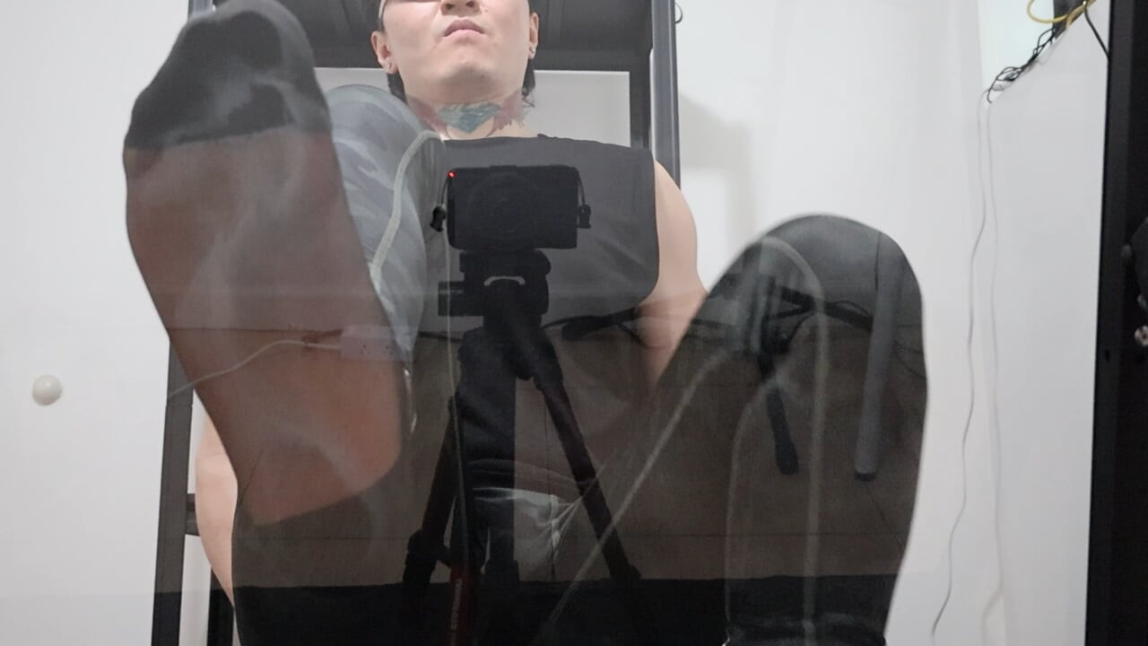 Smelly Steamy Nylon Sock Feet Showing with Foot Grime