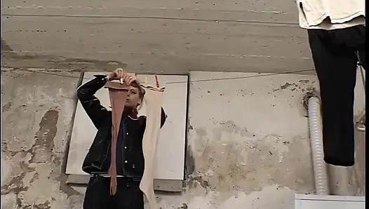 Blonde Babe's Wild Laundry Room Handjob and Orgasm