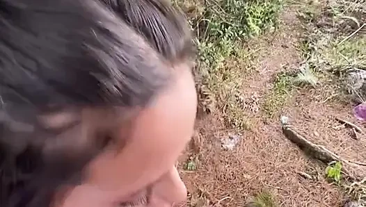 Kami mencari tempat di hutan dan mengisap kontolnya