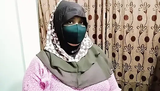 Hijabi girl takes off her clothes and wears a saree. Those big breasts are visible.