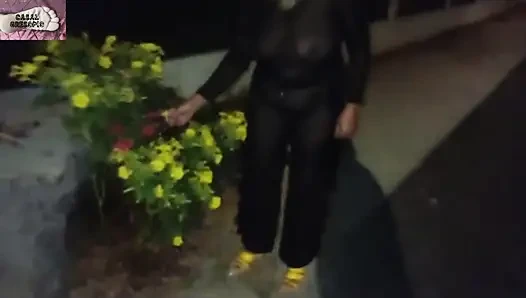 Mel showing off in public on the side of the road 13