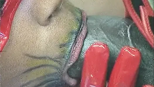 Latex MILF Dominates with Chain Leash and Dripping Oral
