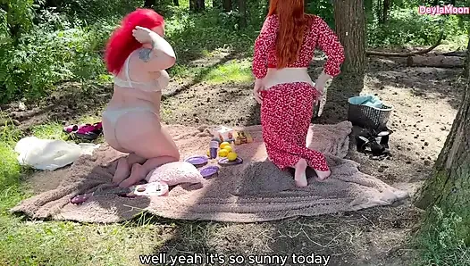 Two girlfriends decided to relax outdoors and have hot sex.