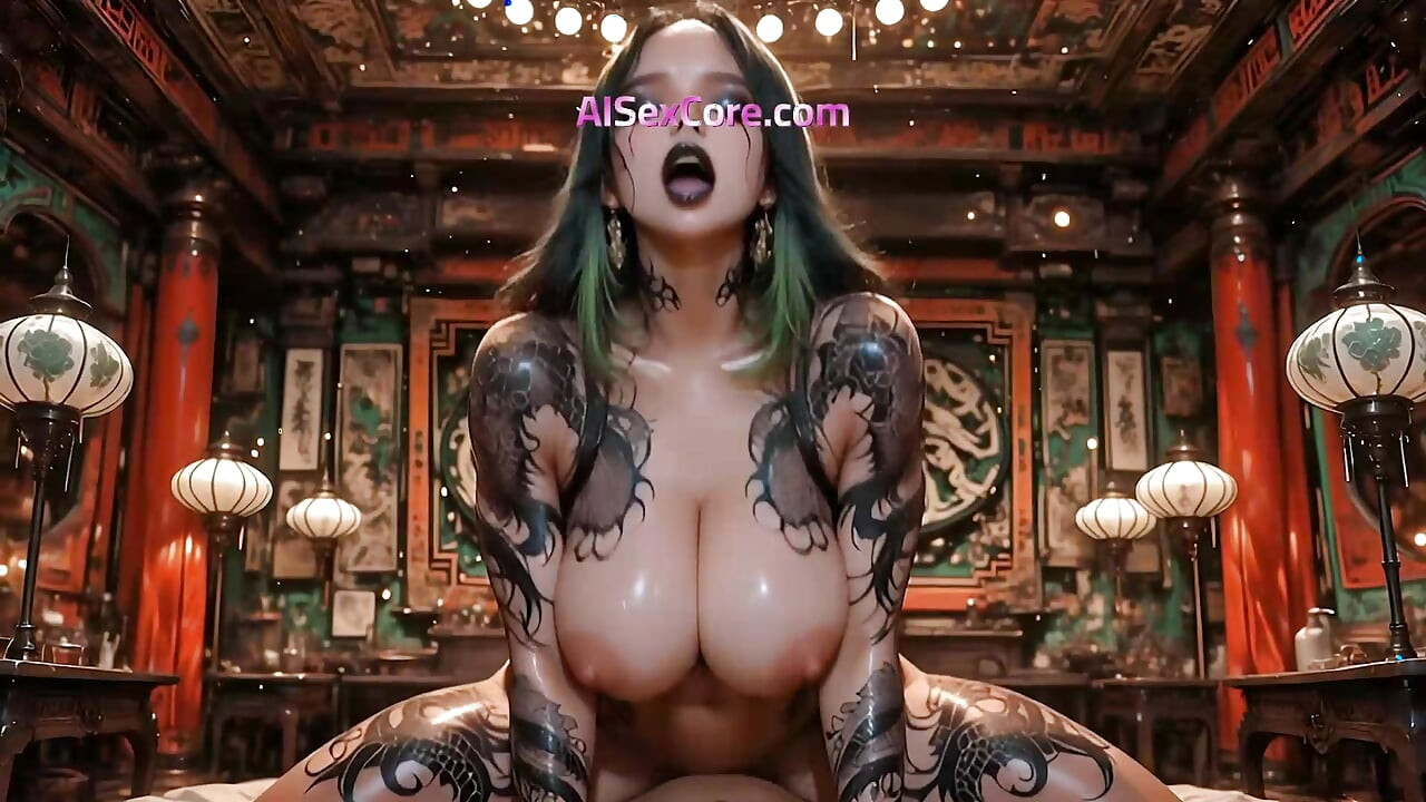 Dragon beauty slams her body on thick cock moaning loud as cum gushes across her flexed abs (AI Animation)