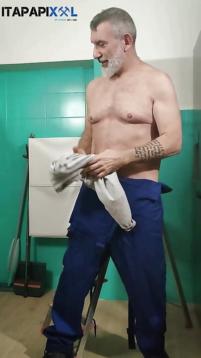 The Mature DILF Plumber with big cock getting hard in the kitchen