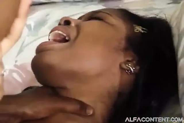 Stunning looking hot ebony with an amazing round ass gets her face sprayed with cum