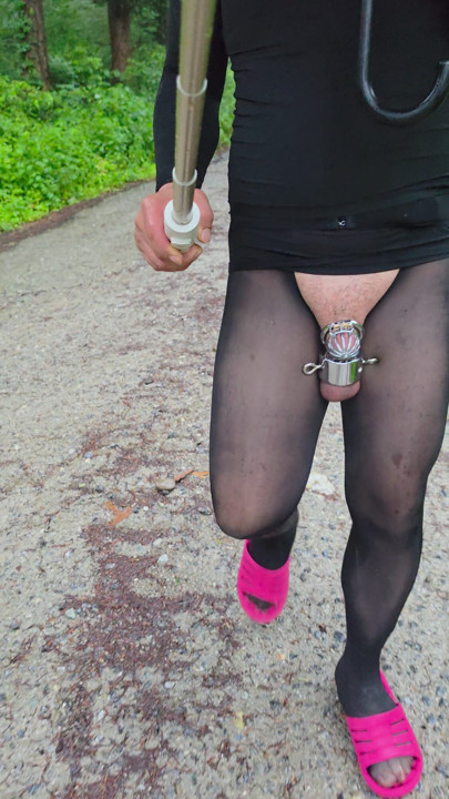 Rainy day flashing in pantyhose