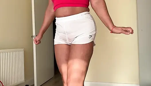 Desperate Wetting Her White Short Pants