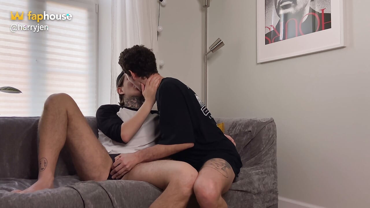 Couch Kiss and Blowjob Turn Into Raw Ride and Mutual Orgasm