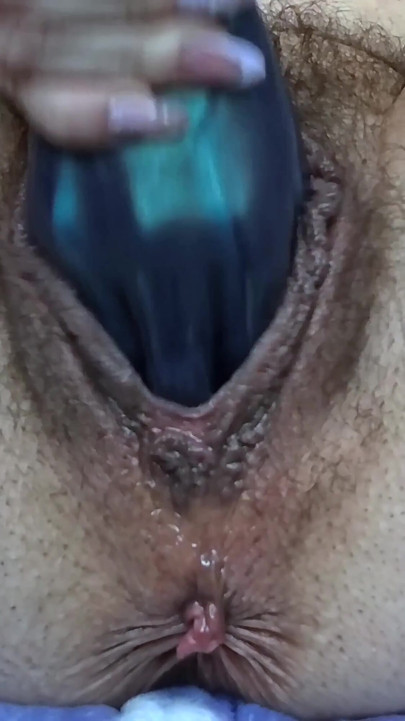 Hairy Latina MILF Fists Her Meaty Bush Pussy Deep Then Stretches With Thick Blue Fist Dildo- Extreme Wet Close Up | Clip 1