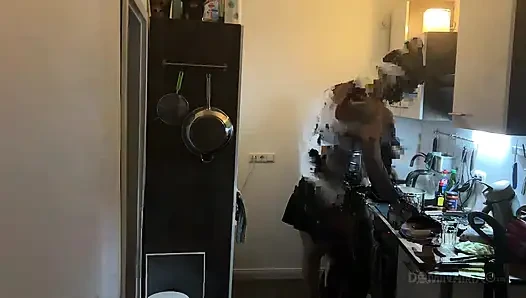 Dominant MILF Stretches Latex Sub's Ass Wide in Kitchen