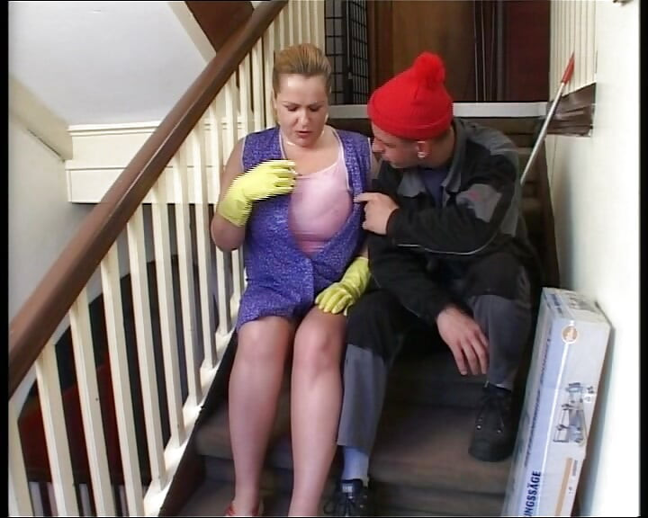 Big boobed German maid fucked on the stairs