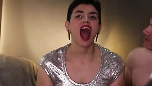 Cum Mouthful Dripping on Silver Shirt