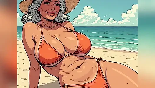 Seni komik wanita pantai yang indah