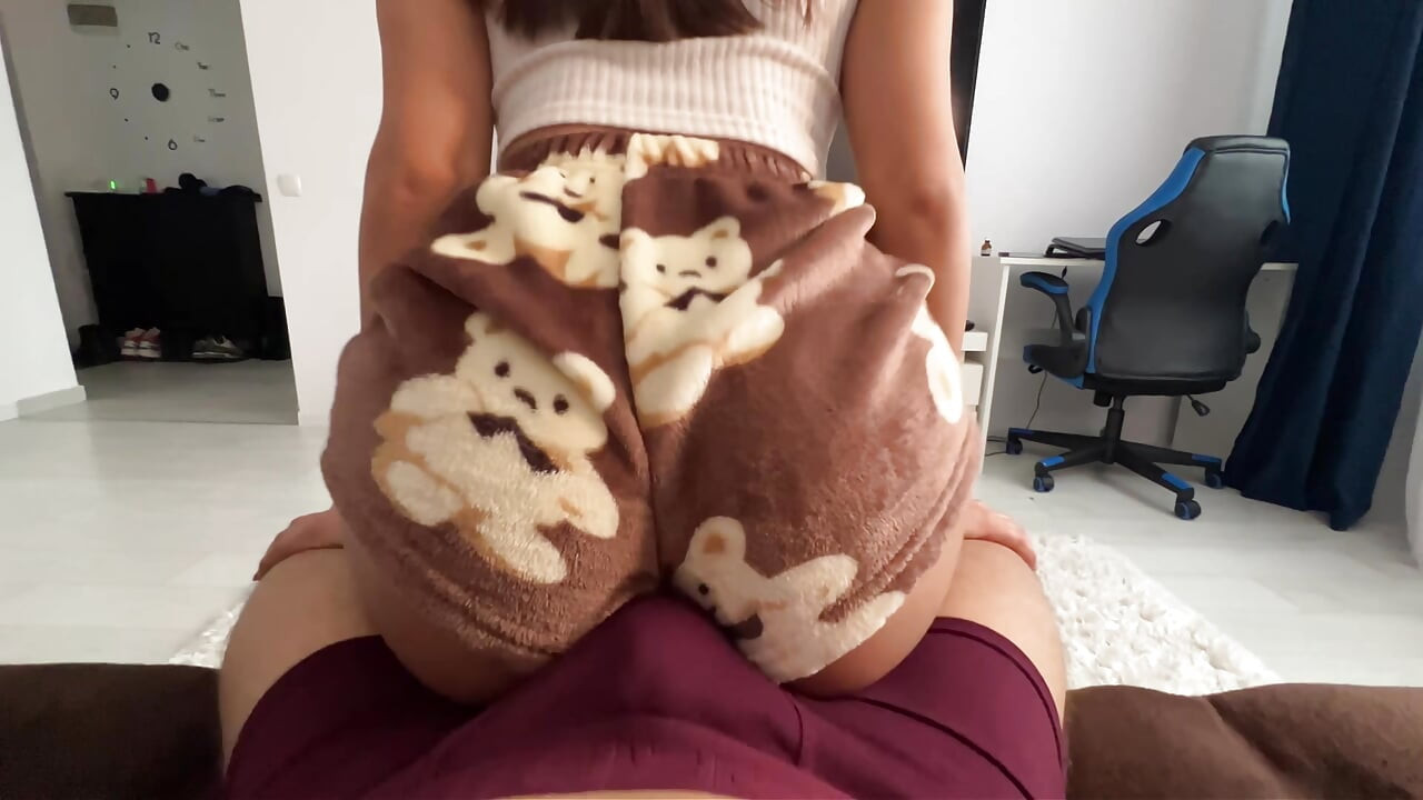 Humping! perfect Morning with stepsister in plush Pajamas ,I fucked her pussy and cumshot on perfect ass