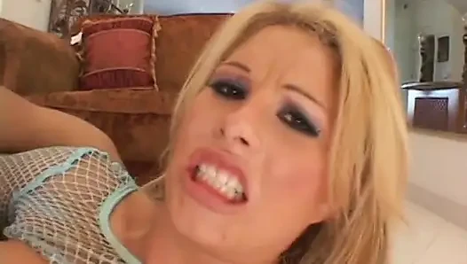 Sexy blonde MILF has a thick cock stretching all her fuck-holes