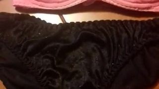 cum in stolen black  satin panties and bra