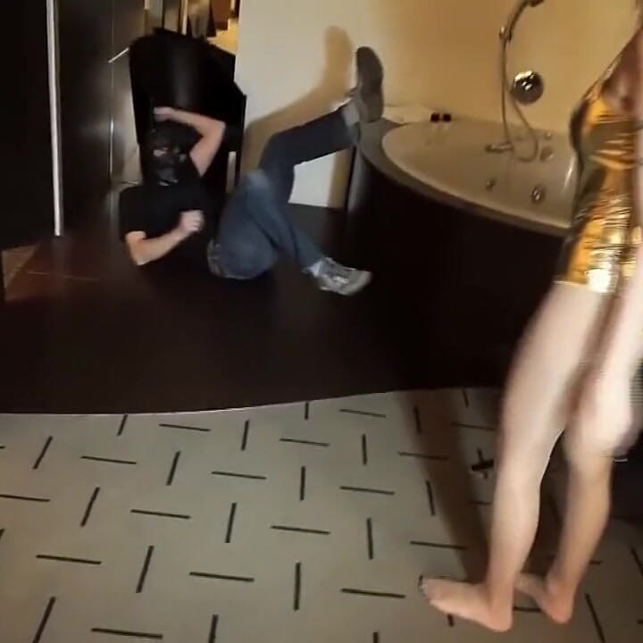 Gold Babe Kicks and Dominates Captured Thief Hard