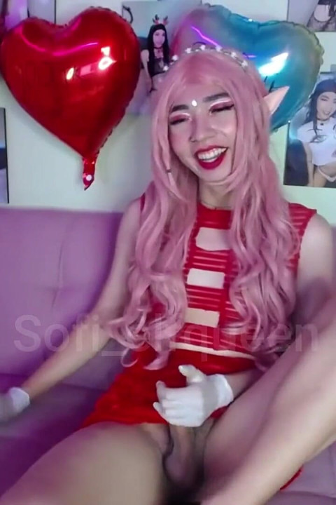 Latex Show Sexy Elf Playing with Gloves