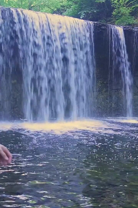 Muscular Asian Hunk Flexes in Speedo by Waterfall - Tight Ass & Hole Tease, Strips Naked & Explodes with Massive Cumshot