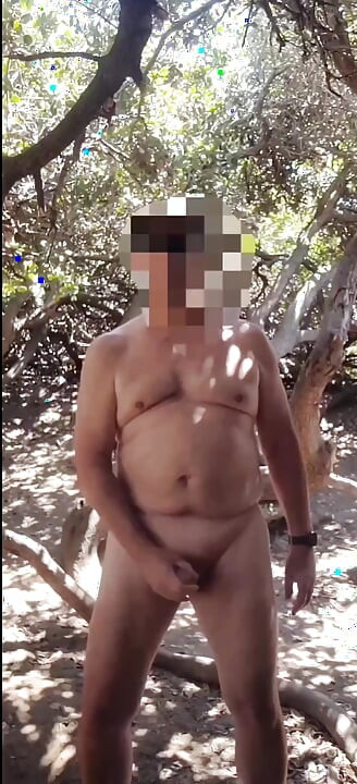 Stroking and swallowing cum in a secluded outdoor spot