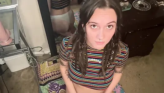 Horny Brunette Smoking and Riding Dildo