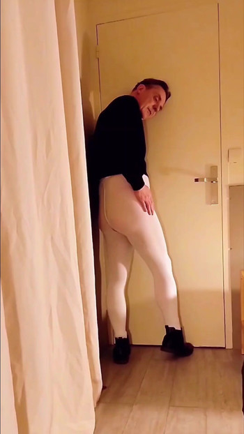 Arousal in white open pantyhose