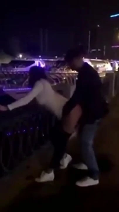 Fuck at night on the banks of the Moscow River