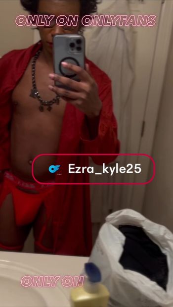 Beautiful  Ebony Babe Ezra_Kyle25 Shows Off Big Beautiful Ass through see through sexy red lingerie. More on Only Fans