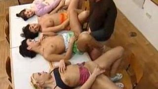 Reverse gangbang: german teacher fucks his four sex-students