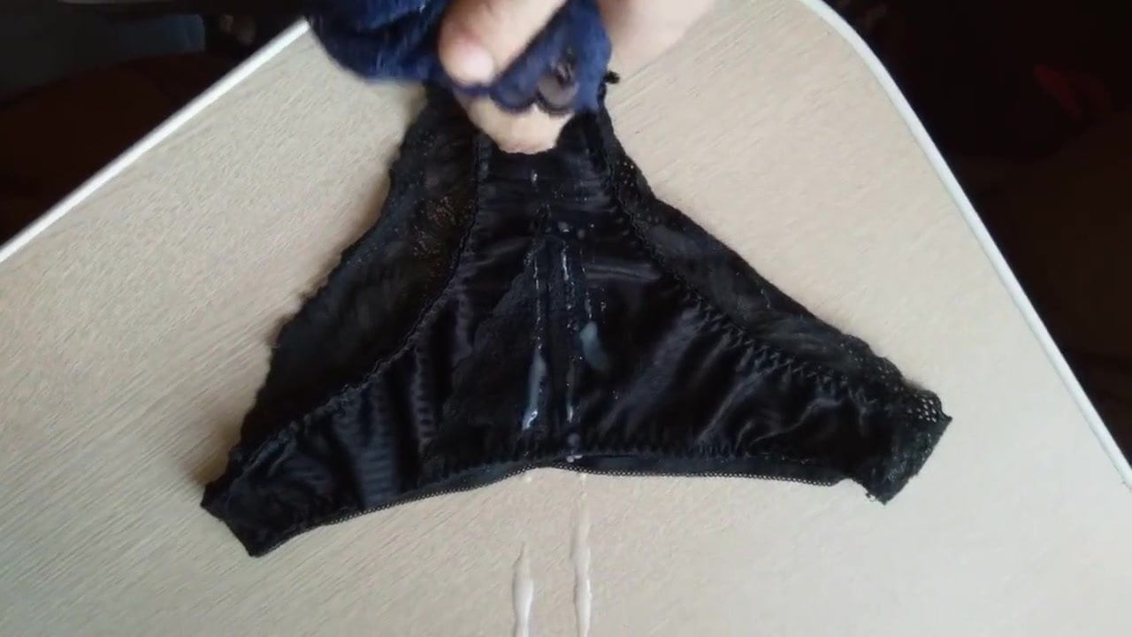 Wanking cock on younger sister's panties