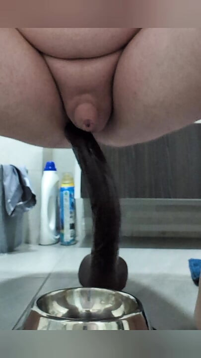 Cumming while ride huge dildos in bathroom