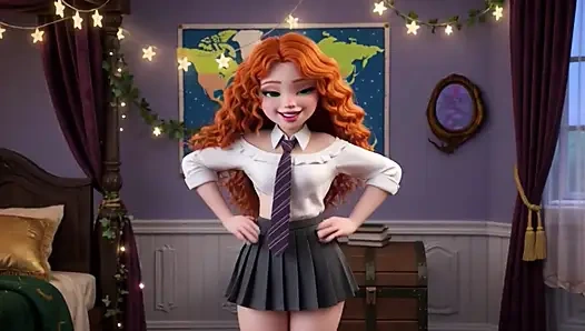 POV One Full Week With Stunning Slim Curly Fiery Ginger Girl At Magical University In Vibrant 3D Cartoon Style