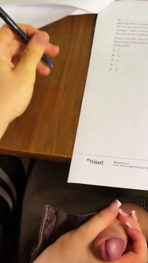 HIGH SCHOOLGIRL at EXAM Jerking him Off under the Table for Right Answers | Clip 2