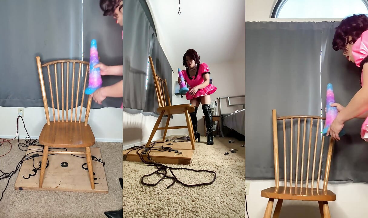 Sissy Maid Candy Playing with Her Huge Dildos Again!