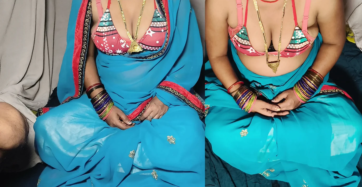 Desi sexy wife hot bikni and sky blue saree hot pussy sex