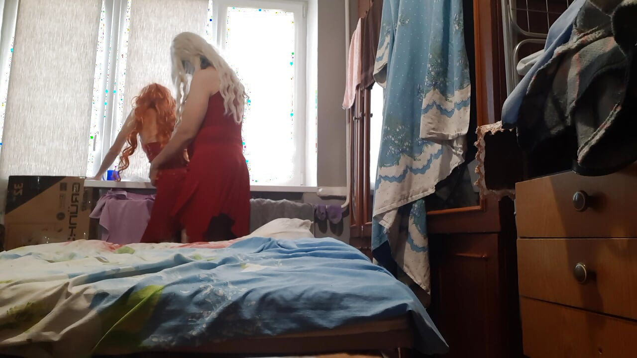 Blonde Stepmom Seduces Redhead Stepdaughter and Fucks Her While Her Husband Takes a Shower