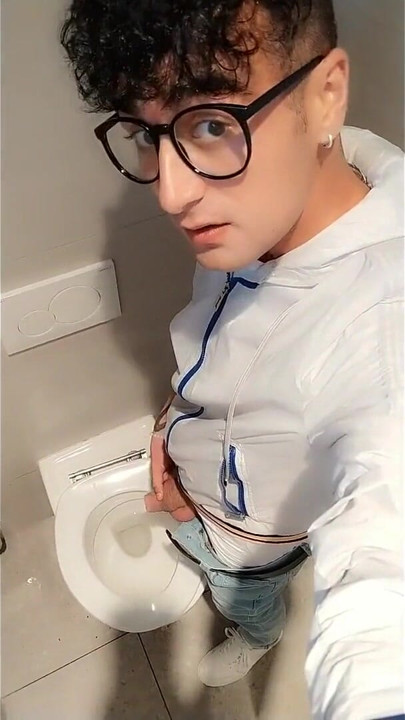 Twink with Fat Uncut Cock Piss at a Rest Stop Toilet