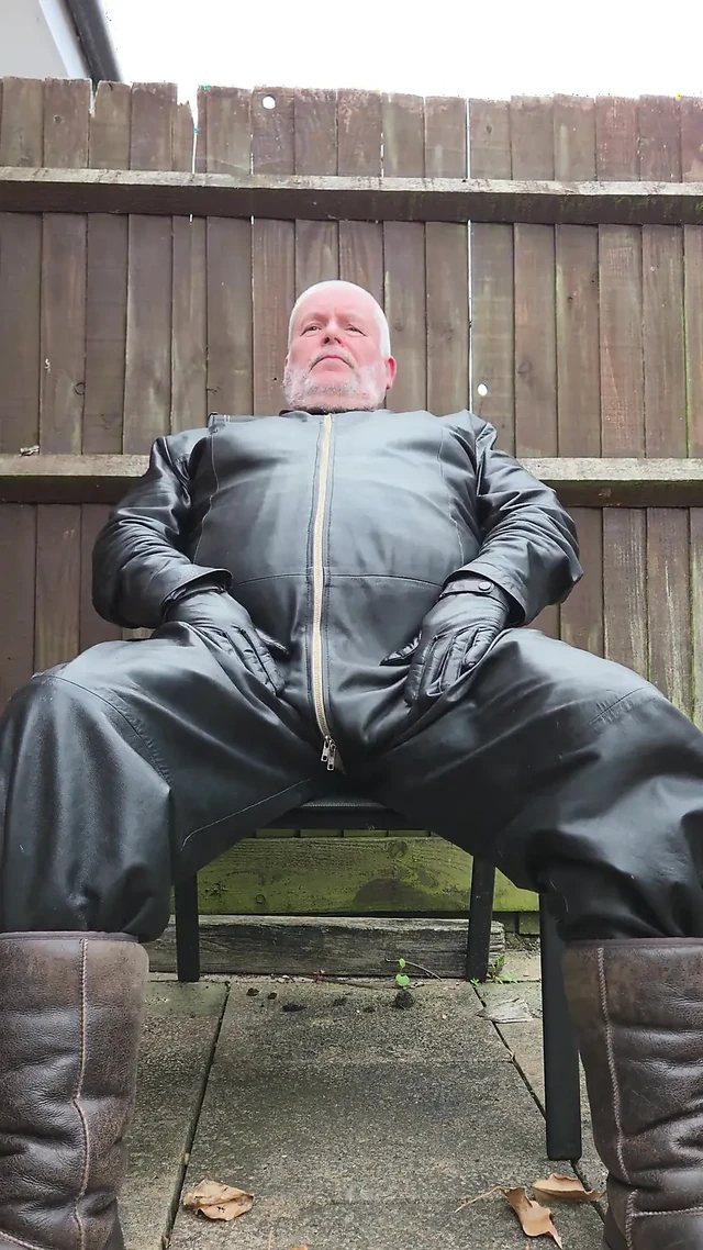 Leather Overalls in the Garden