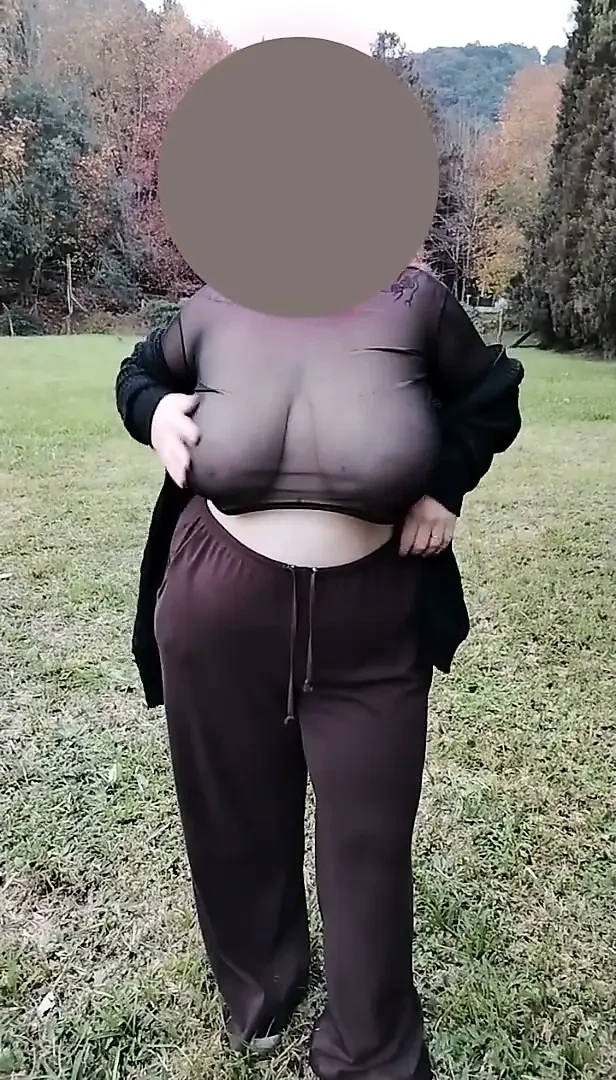 My stepmother walking in a transparent T-shirt.