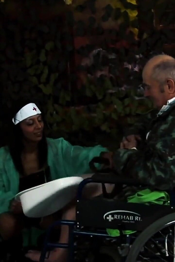 Latina Nurse Gets Roughly Used by Disabled Old Man