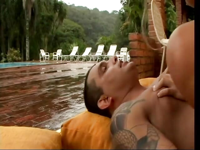 Tattooed stud has oral sex with sexy slut before fucking her doggystyle at villa