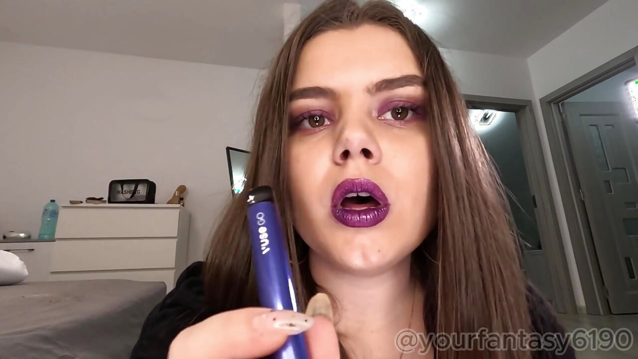 Sexy Smoking and Vaping Close-up with Glittery Purple Lipstick